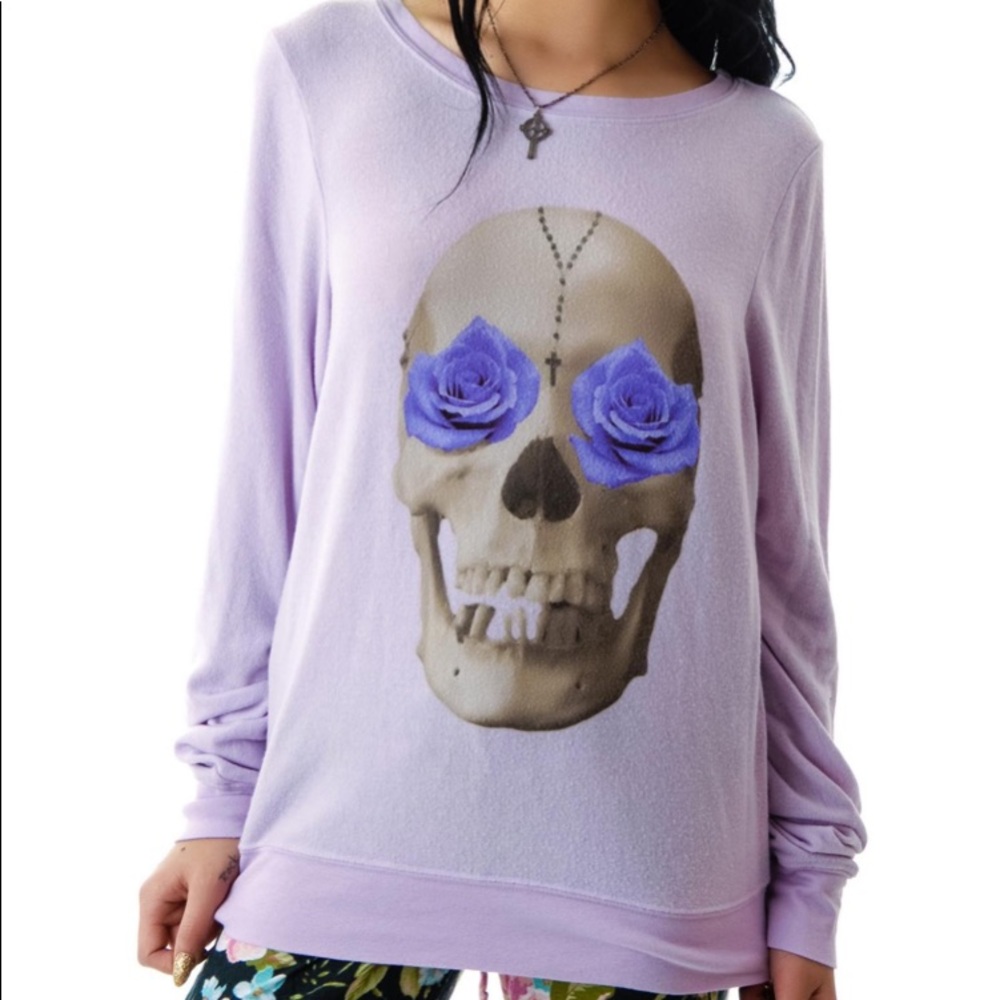 Wildfox skull roses baggy beach jumper sweater